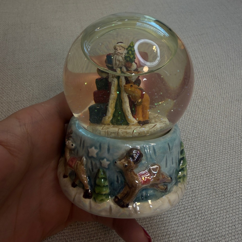Christmas Santa Reindeer Snow Globe Classic Holiday Decor Glitter Small 3.5"